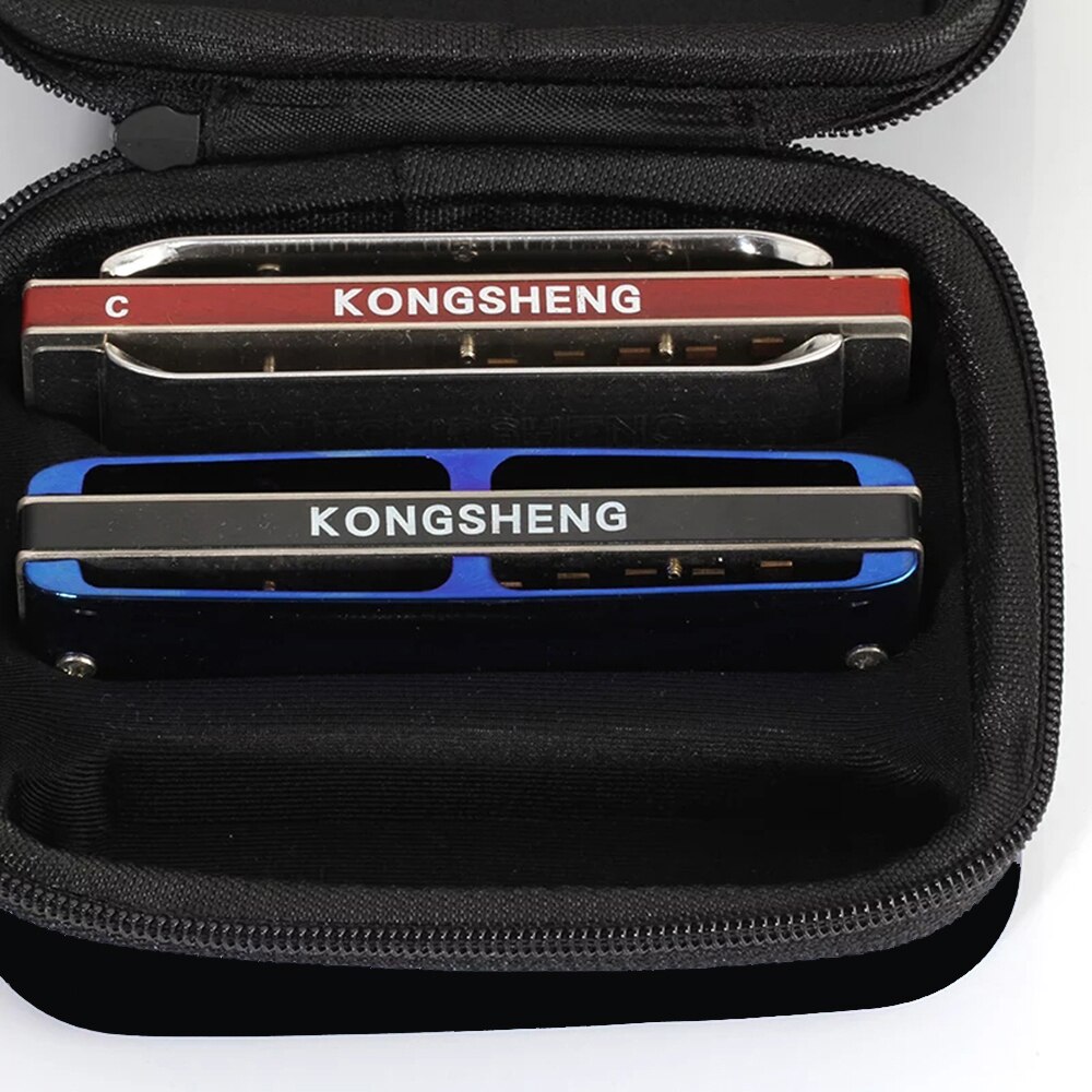 Kongsheng – sac d'harmonica diatonique à 10 trous, clé de C blue harpe, étui chargé trois morceaux d'harmonica Woodwind, Instruments de musique