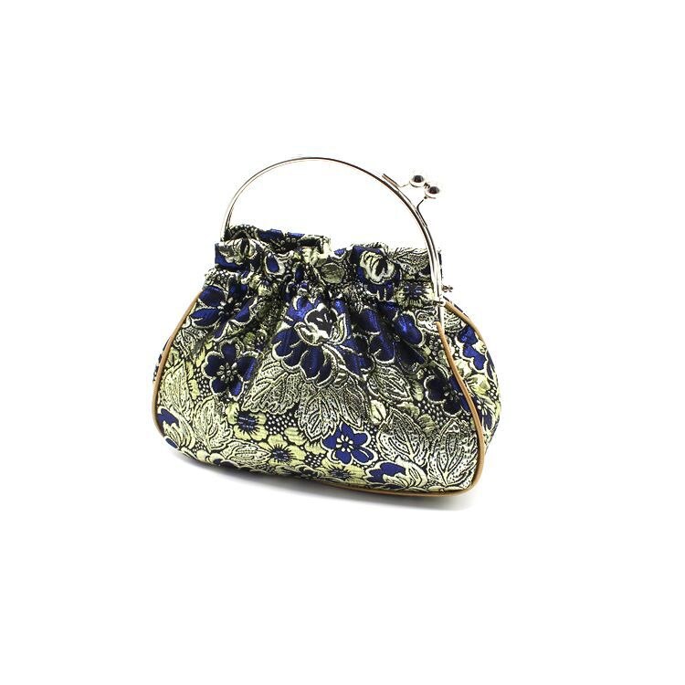 Alasir Damask Wallet Ladies Clip Silk Bag Chinese Style Cheongsam Handbags Women Evening Clutches Handmade Vintage Bucket Bag: dark blue