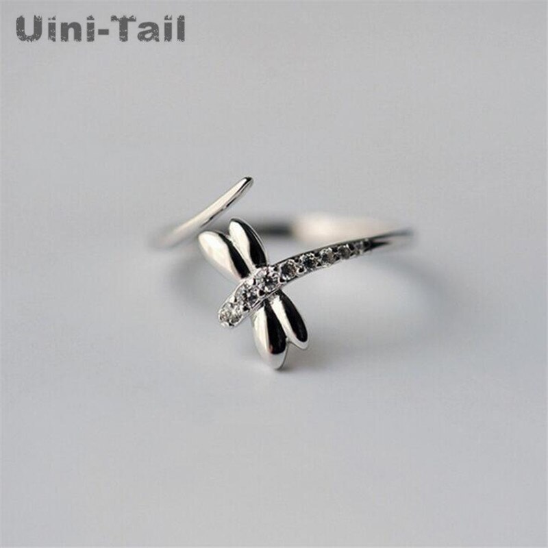 Uini-tail-anillo abierto de libélula simple con personalidad creativa, Plata de Ley 925, versión coreana, GN315
