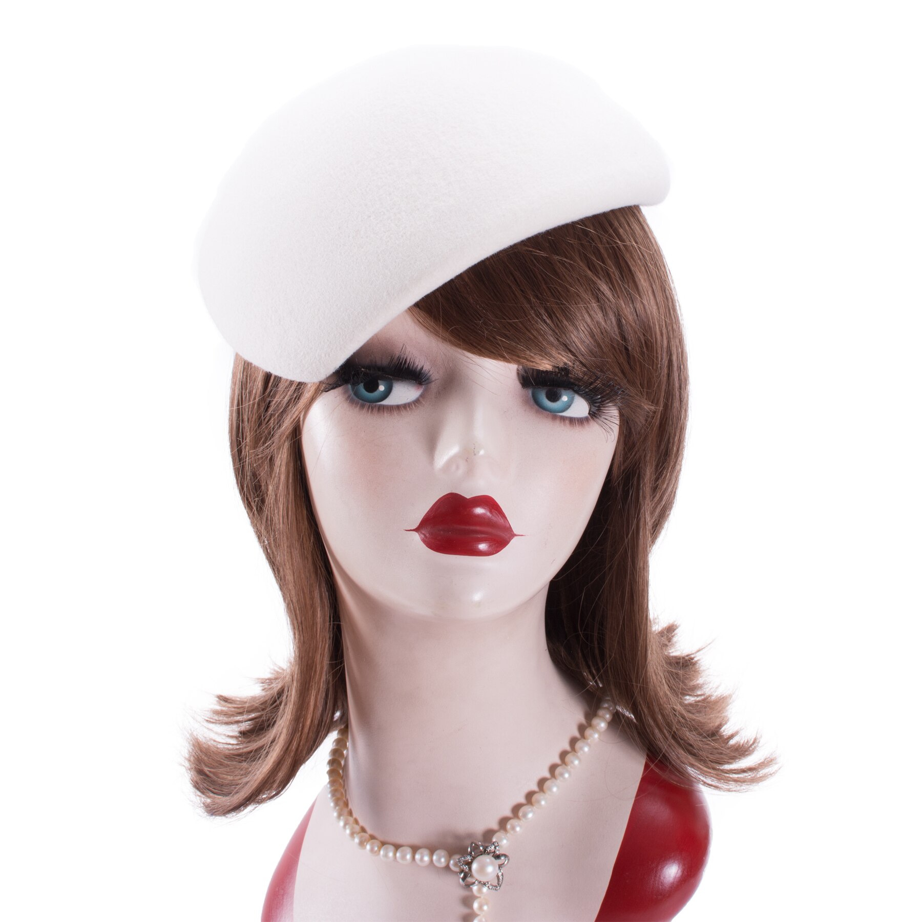 Lawliet-Sombrero de lana bloqueada con inclinación de fieltro para mujer, tocado para cóctel, sin recorte, Pillbox, Base de fieltro, A597: Ivory