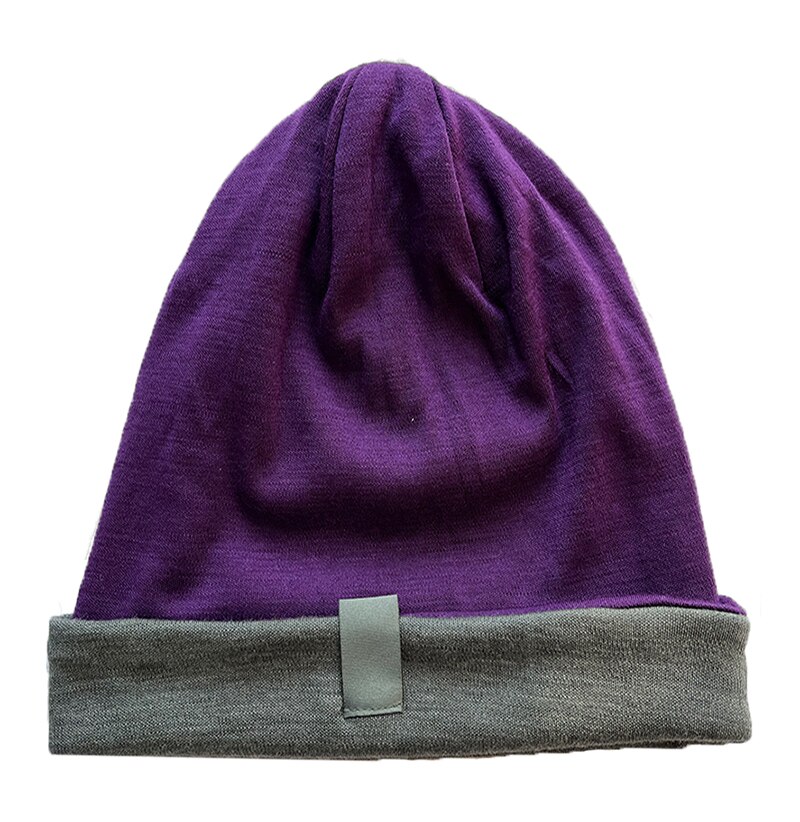 Unisex Merino Wol Manchet Beanie Hoed 100% Merino Wol Ridge Manchet Wol Beanie 2 Laag Warme Wollen Muts Mannen Vrouwen beanie Cap: Purple Gray