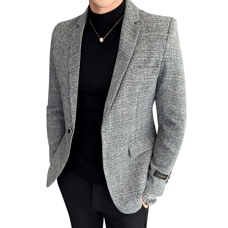 Business Casual Blazers Masculino Grey Patchwork Blazer Men Slim Fit Stylish Plaid Blazer Homem Terno Masculino Blazer Homme