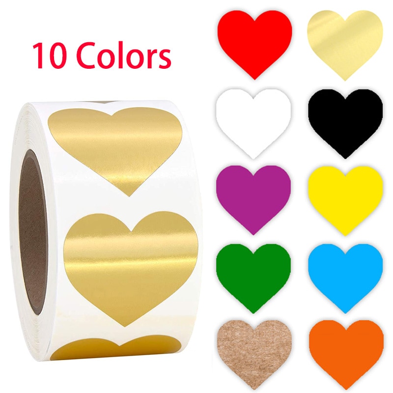 500pcs Chroma Label Color-Code heart Labels stickers Black white green blue orange red brown yellow gold stationery stickers
