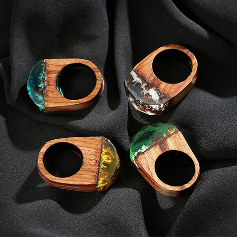 Mode Sky Blue Resin Houten Bos Ringen Creatieve Handgemaakte Ringen Voor Vrouwen Mode-sieraden