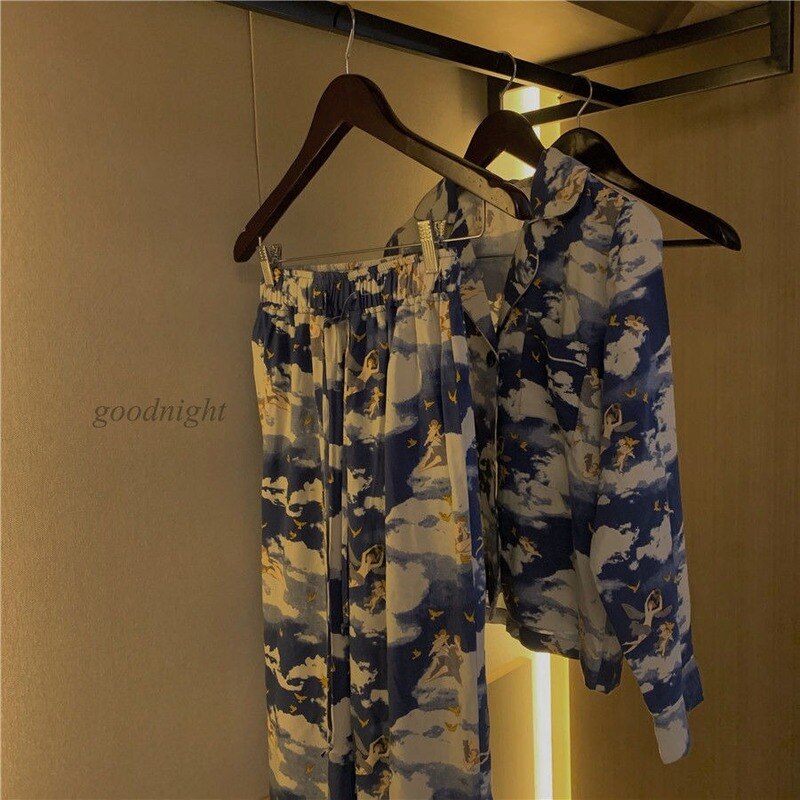 Qweek Vrouwen Pyjama Sexy Nachtkleding Angel Print Vrouwen Pijamas Vrouwelijke Zomer Nachtkledij Thuis Pak Pyjama Pigiama