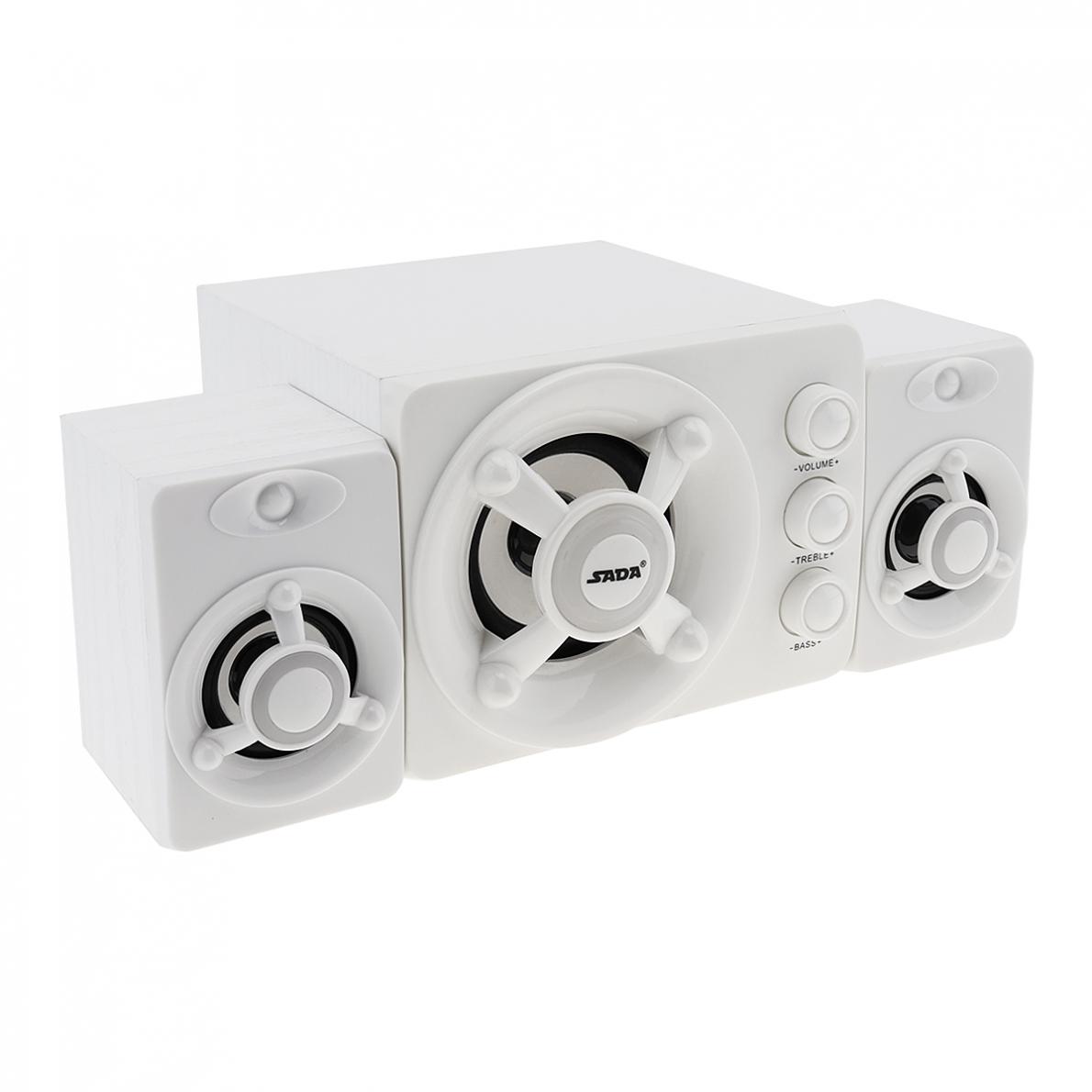 Sada D-208 2.1 Mini Wit 3W Houten 3D Surround Sound Subwoofer Muziek Usb Computer Speaker Met Lichtgevende Veelkleurige Lamp
