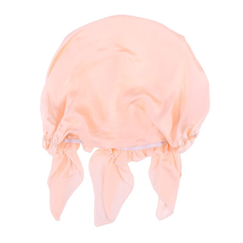 Mulberry Silk Night Sleeping Cap Long Hair Bonnet Smooth Soft Hat for Women Girls(Black/Blue/Pink): Pink