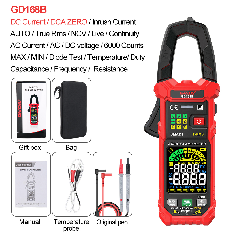 GVDA Clamp Meter Digital Multimeter True RMS Auto Range NCV DC AC Voltage Tester Voltmeter Smart Multitester: Orange