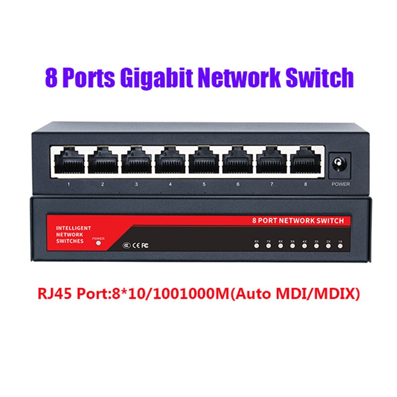 Intelligent Gigabit Network Switch 10/100/1000Mbps 8 Port RJ45 LAN Hub Fast Ethernet Switch Bandwidth 10G Full Duplex IEEE802.3u
