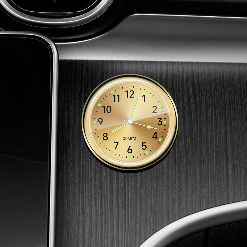 1pc glühen Dekorative Uhr Auto Uhr Mini Quarz Analog Auto Armaturenbrett Zeit Stock-an Uhr Uhr für Auto dekoration Exklusiv: Gold