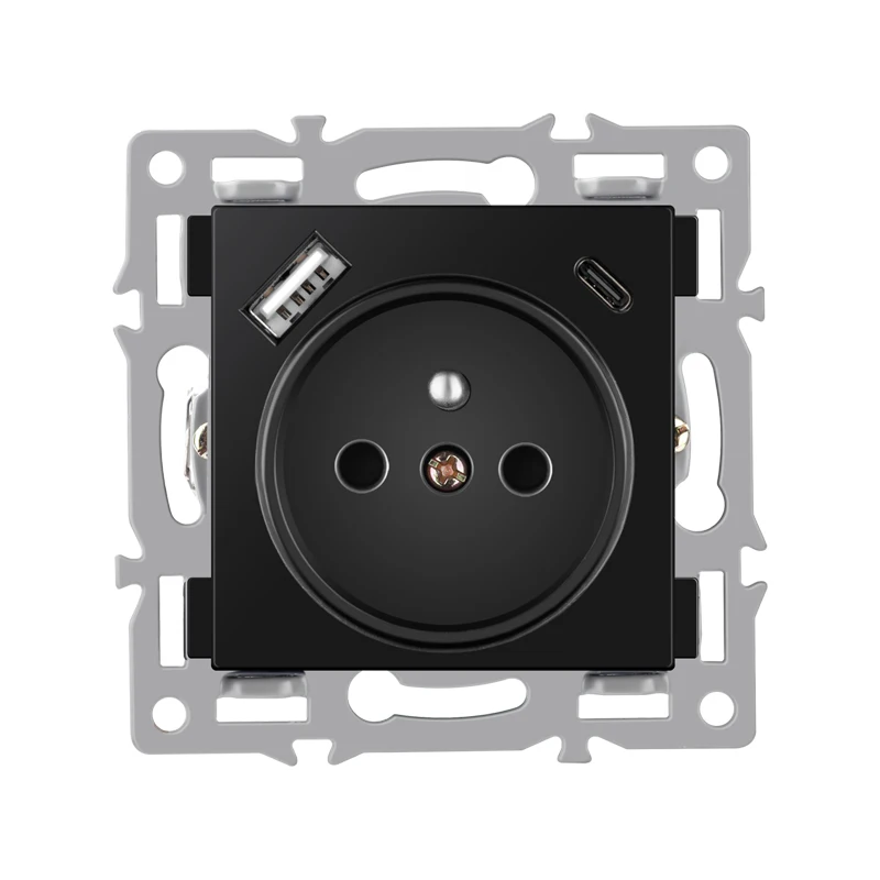wall-mounted module diy European standard black tempered crystal glass panel socket light switch button function combi: Red
