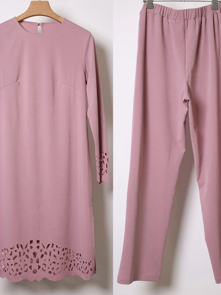 M -4xl todelte sæt toppe og bukser kvinder kalkun muslimsk abaya split kjoler ramadan marokkansk kaftan islamisk tøj