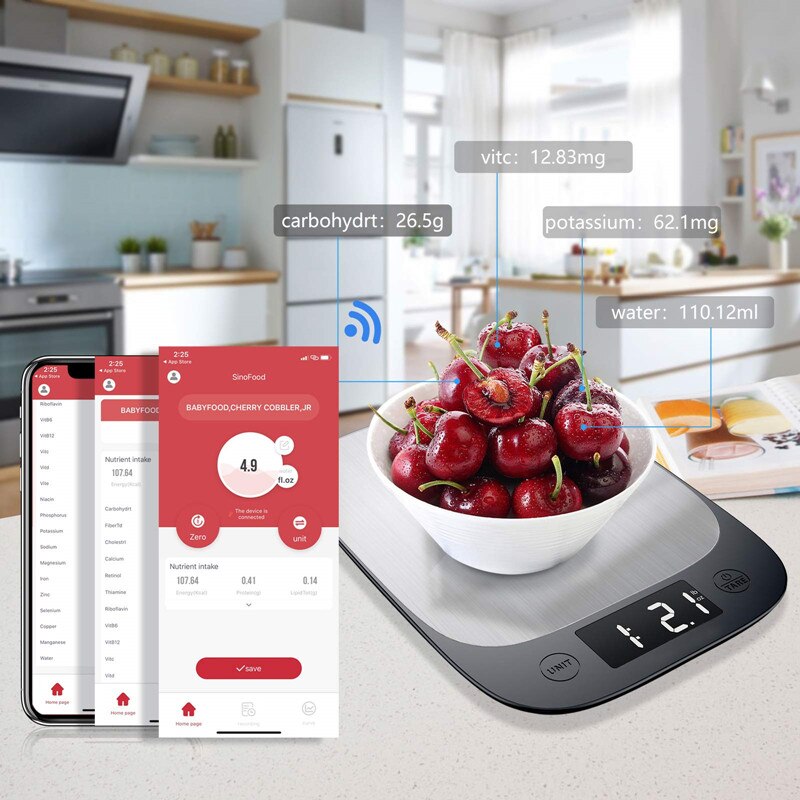 Sinocare 5KG bilancia da cucina bilancia per alimenti strumento accurato per bilance in acciaio inossidabile con APP per Display a LED per analisi infermieristica