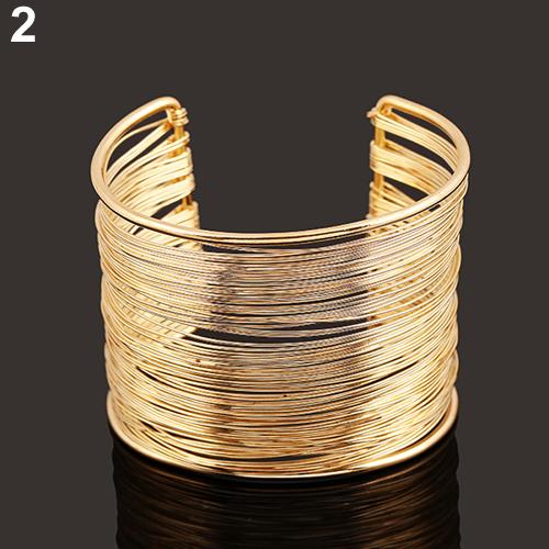 femmes En Métal Multicouche Fils Cordes Bracelet Ouvert Large Manchette Bracelet: Golden