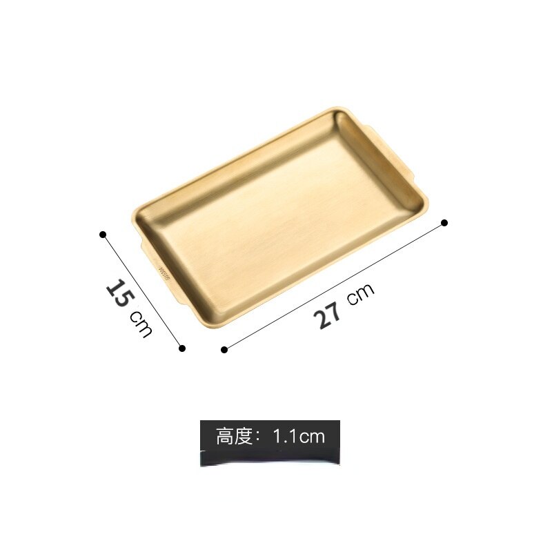 Thickened Korean 304 Stainless Steel Tray Dish Sushi Flat Plate Barbecue Plate Rectangular Storage Plate: Gold  32x16 cm