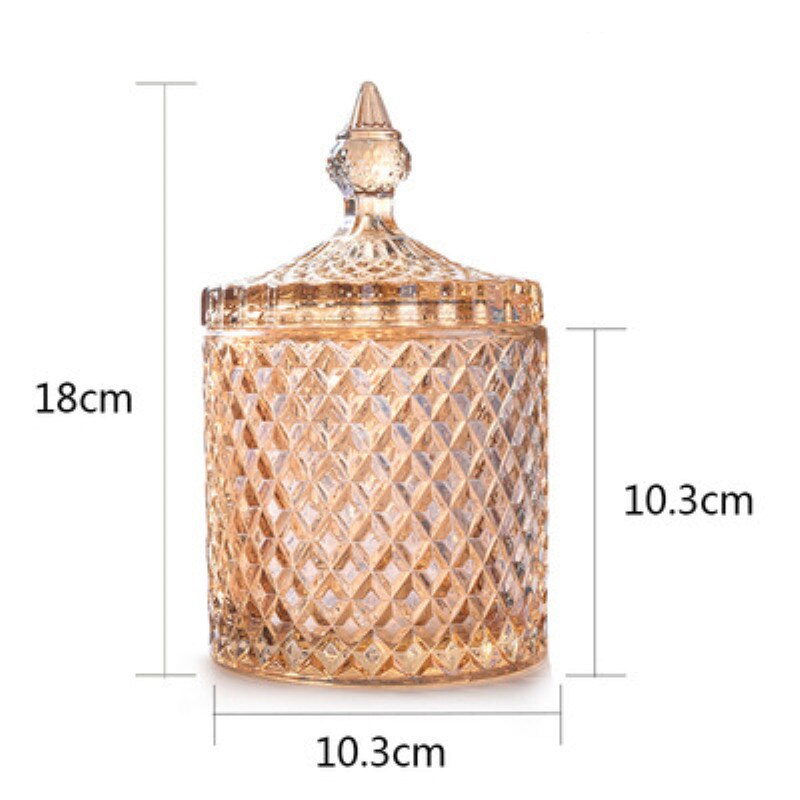 Bocal de stockage en verre cristal de couleur européenne de 600ML, bocal à sucre en diamant, pour coton-tige, tampons de coton, bocaux de stockage ménagers: Orange L