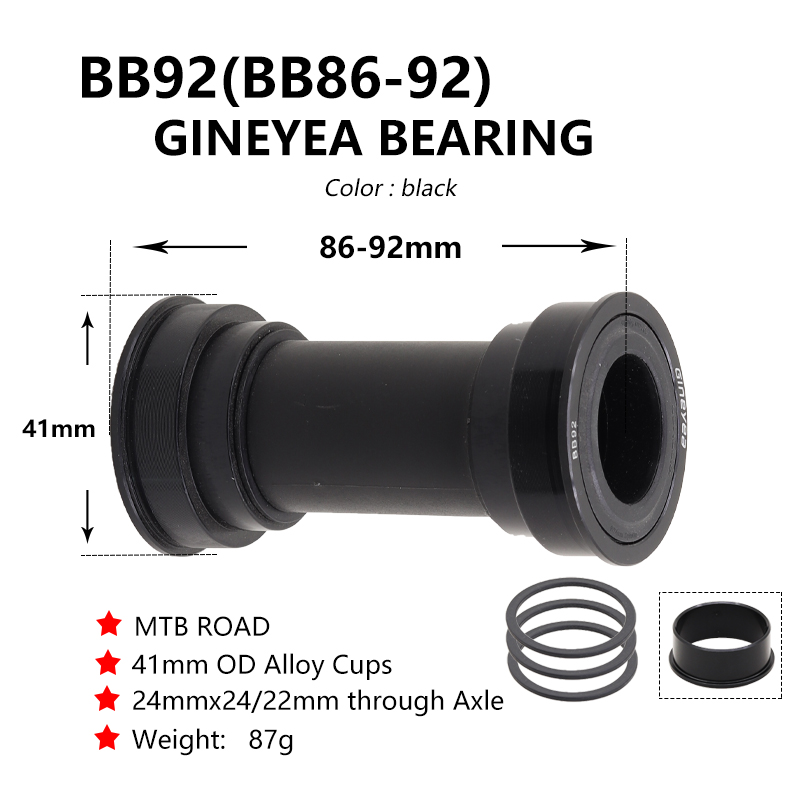 BB91 BB92 BSA30 Ceramic Bearing Bottom Bracket Sealed Bearing Thread/Press-in for Shimano SRAM 24-22mm MTB Road Bike Cranksets: BB92(reducer ring)