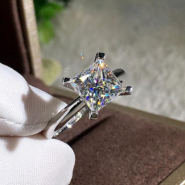 Silber farbe Ringe Für Frauen Schmuck Einfache Platz schneiden AAA CZ Kristall mit 4 krallen Braut Hochzeit Ring Schmuckstück