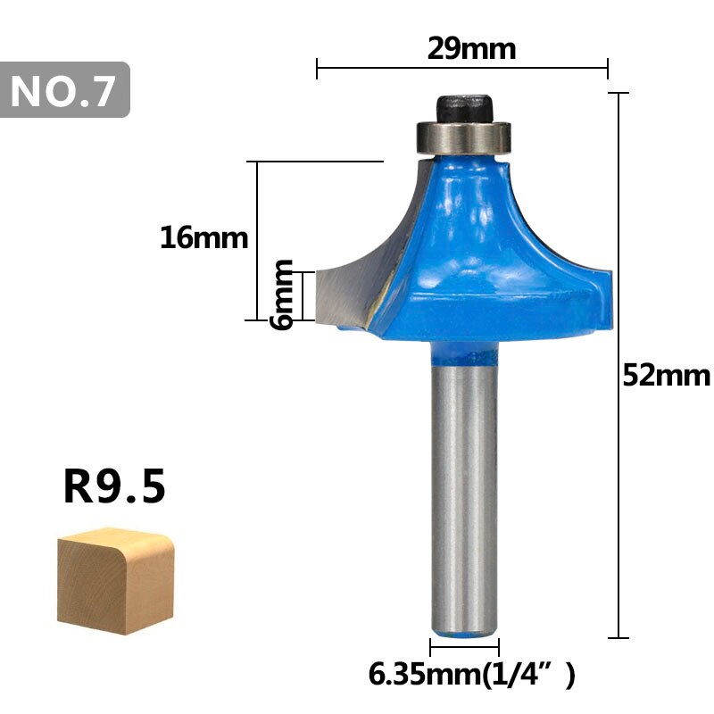 Corner Rounding Router Bit Edging Cutter Tungsten Carbide Cutter 8mm 1/4 Shank For Woodworking Engraving Bits Wood Router Bit: NO.7