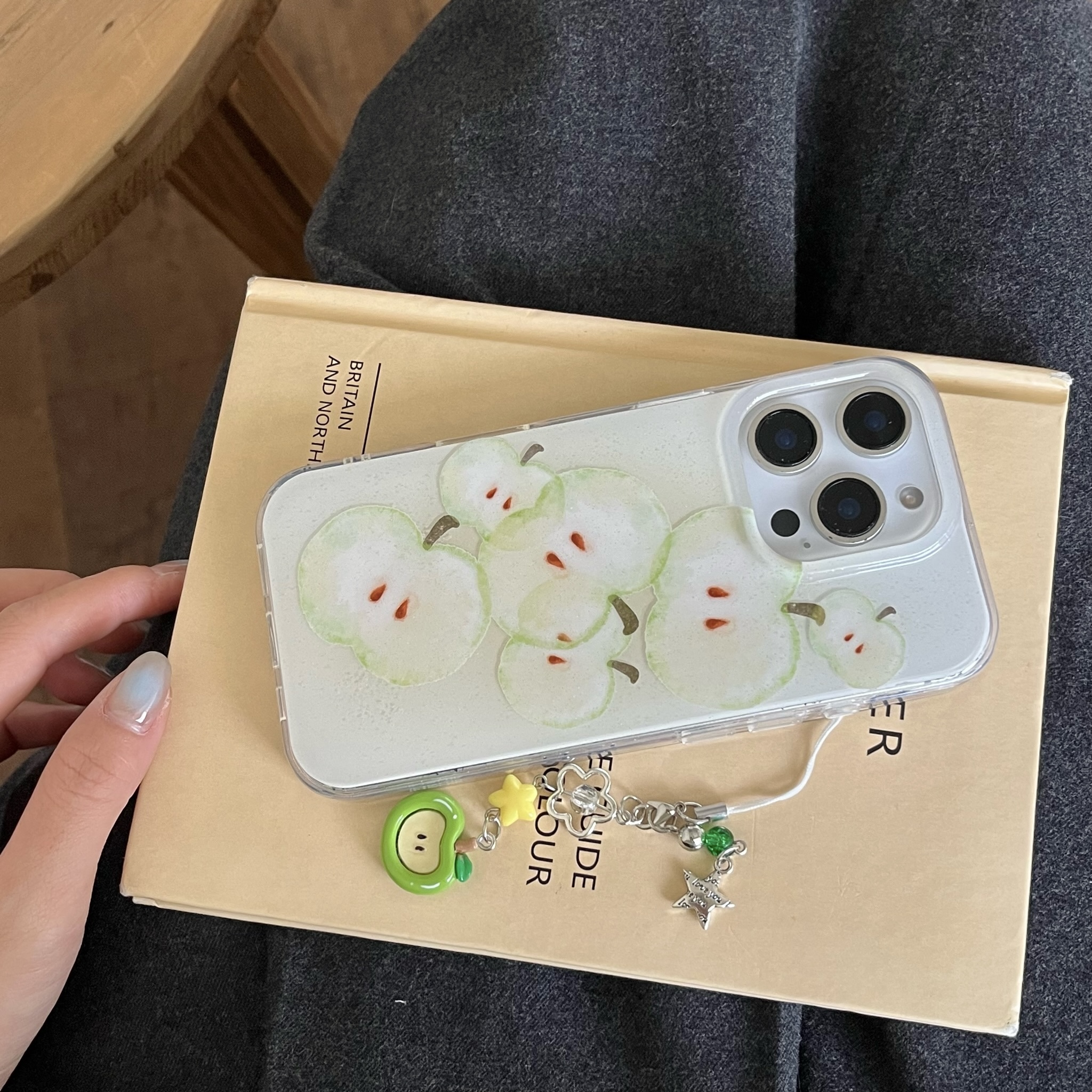 Custodia per telefono con ciondolo stella mela verde frutta fresca ins per iPhone 16 15 14 13 pro Max coperchio posteriore Funda
