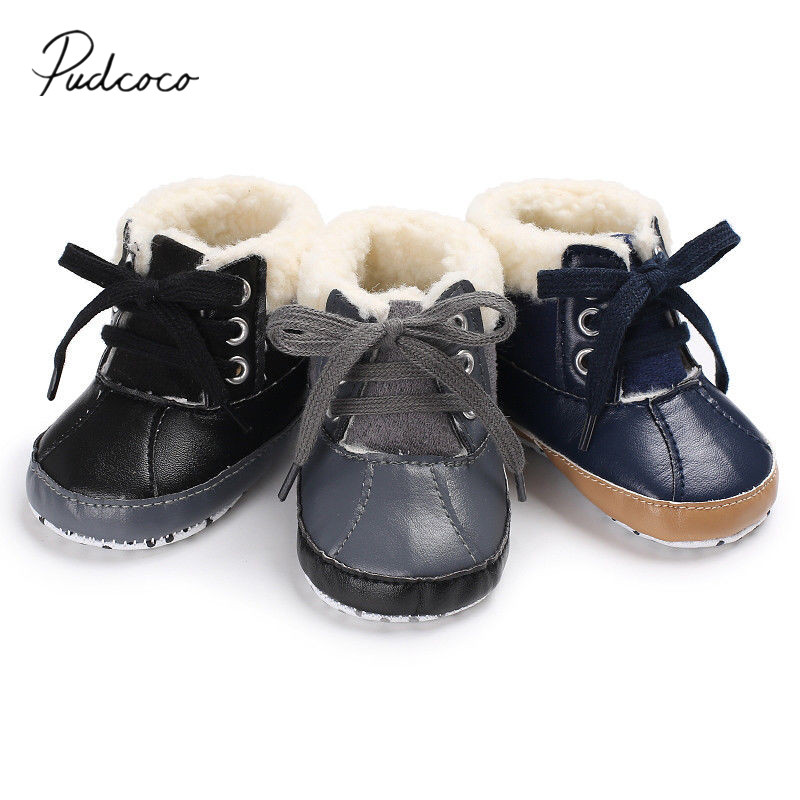 Newborn Infant Baby Boy Autumn Winter Boots Leather Lace Up Trifle Causal Baby Shoes Soft Sole Furry Shoes 0-18M