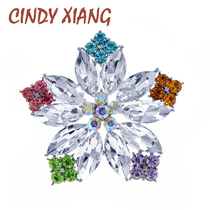 Cindy xiang cristal bela flor broches para as mulheres brilhando moda colorida planta pino broche acessórios do casaco de alta qualidade