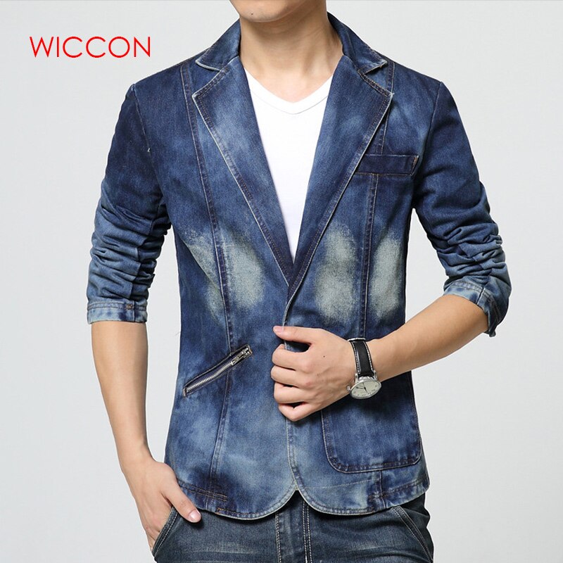 Denim Blazer Men Slim Fit Cowboy Male Coats Single Buckle Leisure Suit Jacket Man Casual Coat Spring Autumn Clothing