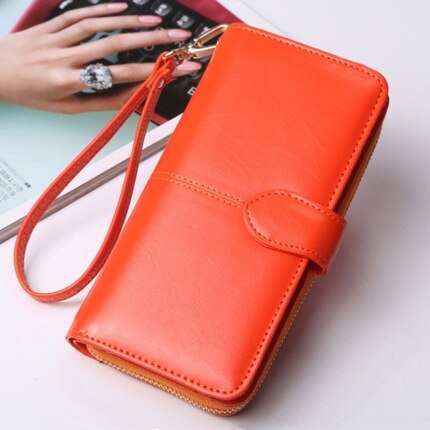 Aliwood Women Wallet Clutch Brand Coin Purse Leather Female Wallet Card Holder Long Lady Clutch Carteira Feminina: Orange