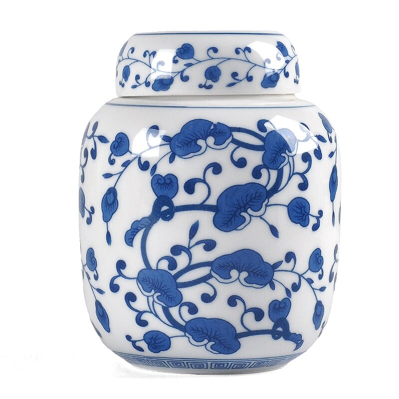 Ceramic Tea Caddy Household Blue and White Porcelain Small Tea Caddy Kitchen Condiment Storage Tank Home Desktop Decoration