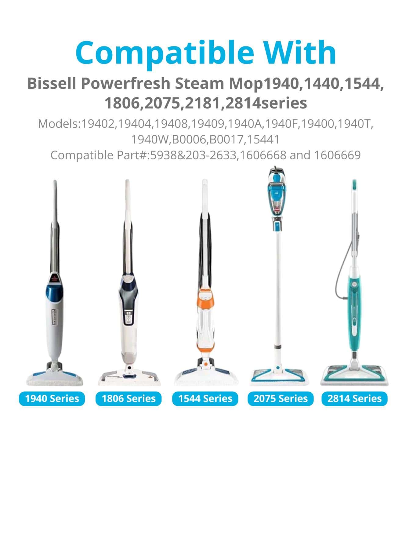 8-Pack Replacement Steam Mop Pads for Bissell 1940 1806 1544 1440 2075A Powerfresh Steam Cleaner Mop