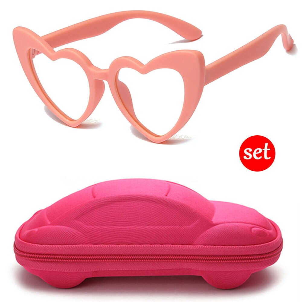 Longkeeper Hartvormige Anti-Blauw Licht Bril Kids Jongen Meisje TR90 Flexibele Frame Optische Brillen Kinderen Clear Lens Eyewear: pink-pinkcase