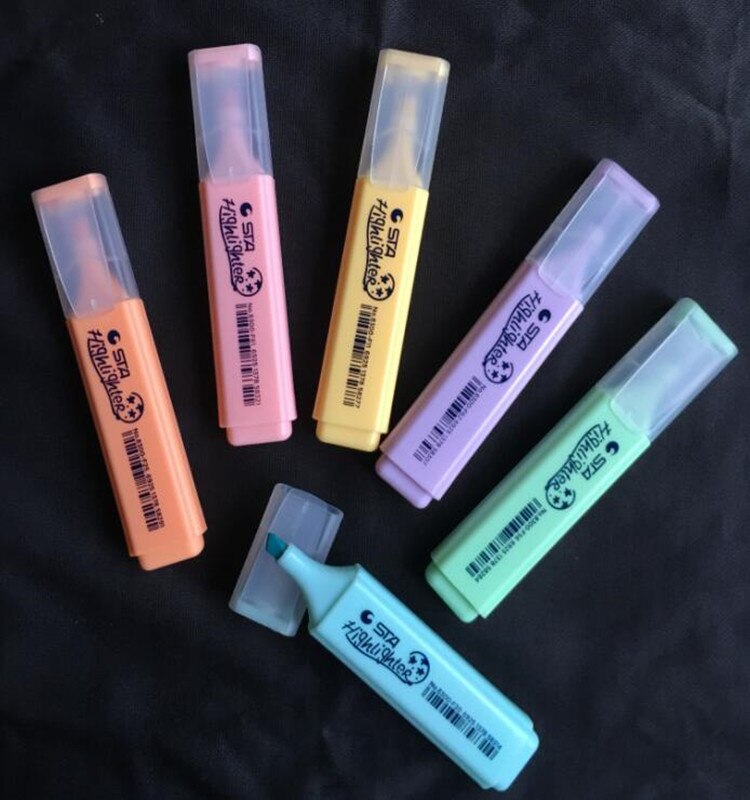 Mini subrayadores de colores Pastel, marcador de 6 colores, marcador de enfoque de un solo texto, papelería japonesa, 1 pieza