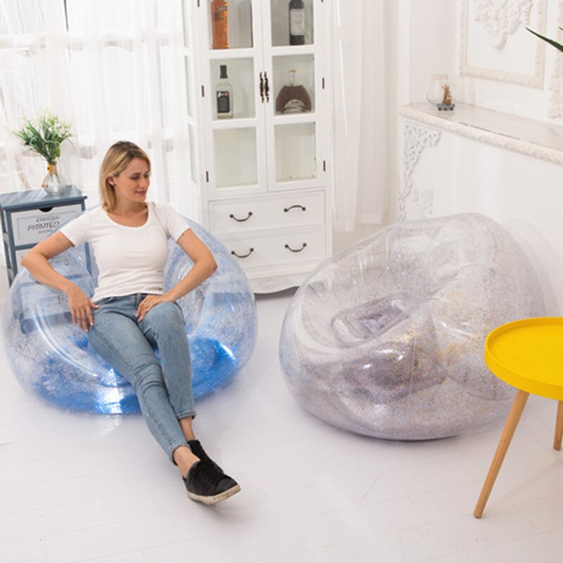 Utendørs konfetti glitter oppblåsbar solseng latveske luft sofa vanntett rosa måke glitter oppblåsbar stol luftseng sovepose