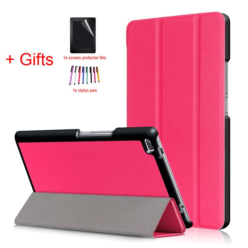 PU Leather Cover Case for Lenovo Tab4 Tab 4 8 TB-8504x TB-8504F TB-8504N TB-8504 8inch Tablet Funda Flip Magnet Case +Film+Pen: Rose Red