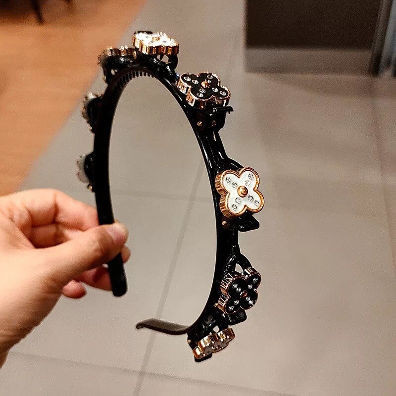 Sort flette hårklemme luftvævet hoved bøjle stylingværktøj mænd kvinder sport pandebånd dobbelt pandehår frisure make up hårnåle: 1