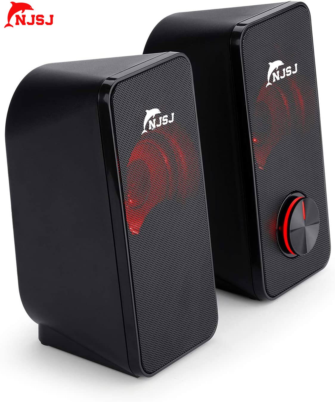 NJSJ PC Gaming Speaker, 2.0 Channel Stereo Desktop Computer Speaker with Red Backlight, Bass and Crystal Clear Sound