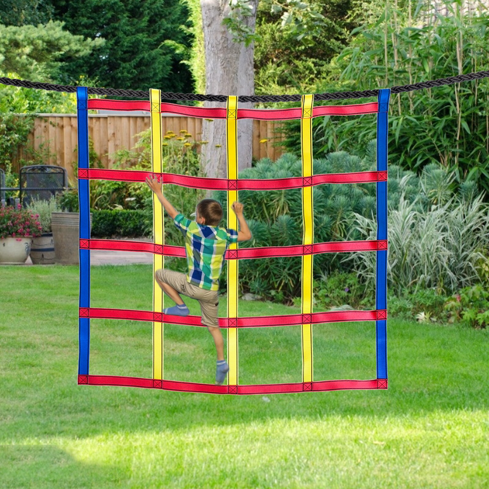 Escalera colgante de columpio para juegos al aire libre para niños, cinta de red de escalada Ninja para entrenamiento físico