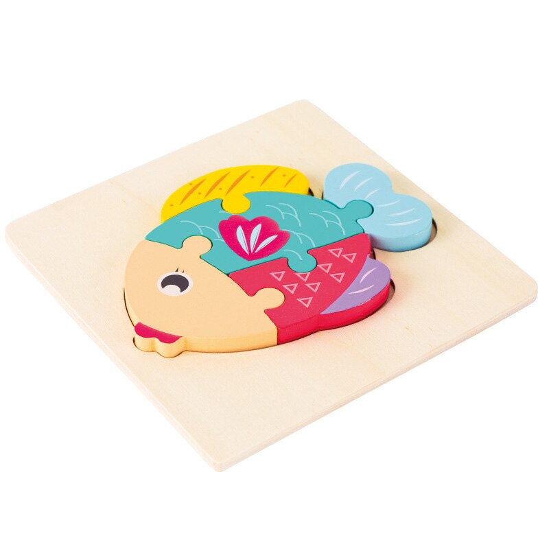 3D drewniane puzzle wysokiej jakości zabawki edukacyjne dla dzieci wczesne uczenie się poznanie dla dzieci cartoon puzzle inteligentne: fish