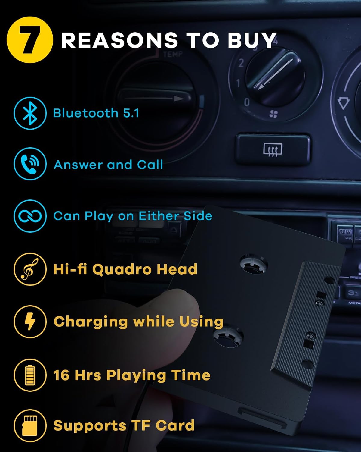 Adaptateur de Cassette Bluetooth 5.1 pour voiture, prise en charge de la carte TF, récepteur Audio Bluetooth de voiture, adaptateur de lecteur de bande pour véhicule