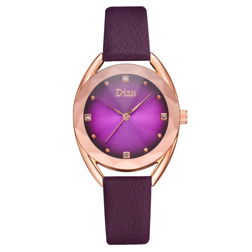 Set leren horlogebanden voor dames, casual dameshorloge met gradiënt wijzerplaat en armbandhorlogeset: Paars