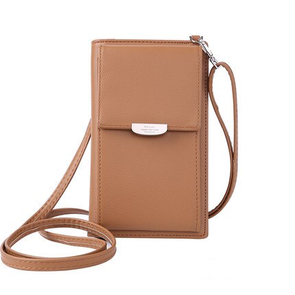 Women Casual Wallet Brand Cell Phone Wallet Big Card Holders Wallet Handbag Purse Clutch Messenger Shoulder Straps Bag: Brown