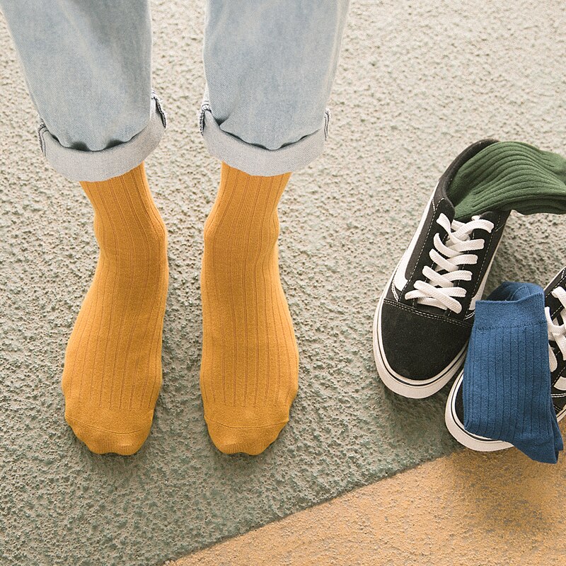 Socks for men cotton solid color crew sock Unisex male mark formelle socks spring summer man casual socks meias