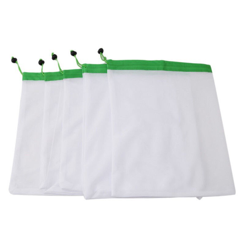 Bolsas de malla de algodón para verduras, bolsa de almacenamiento de malla de algodón reutilizable, para la compra de frutas y cocina, con cordón: M 30x35cm