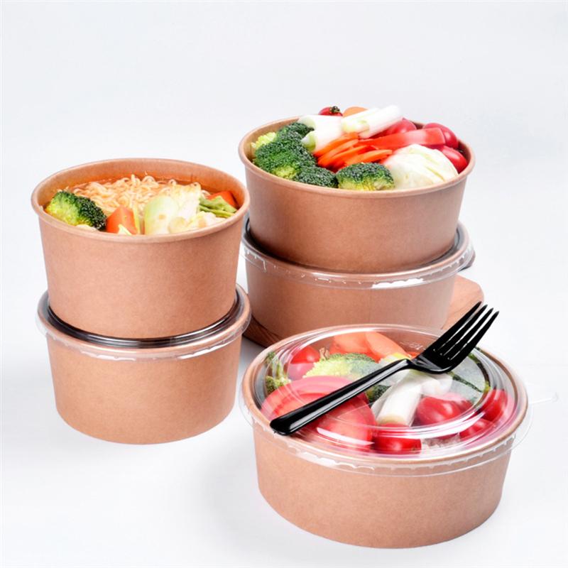 20/50Pcs Wegwerp Kraftpapier Bowls Fruit Slakom Voedsel Verpakking Containers Party Favor Nemen Weg Papier Kom (16Oz, met Deksel)