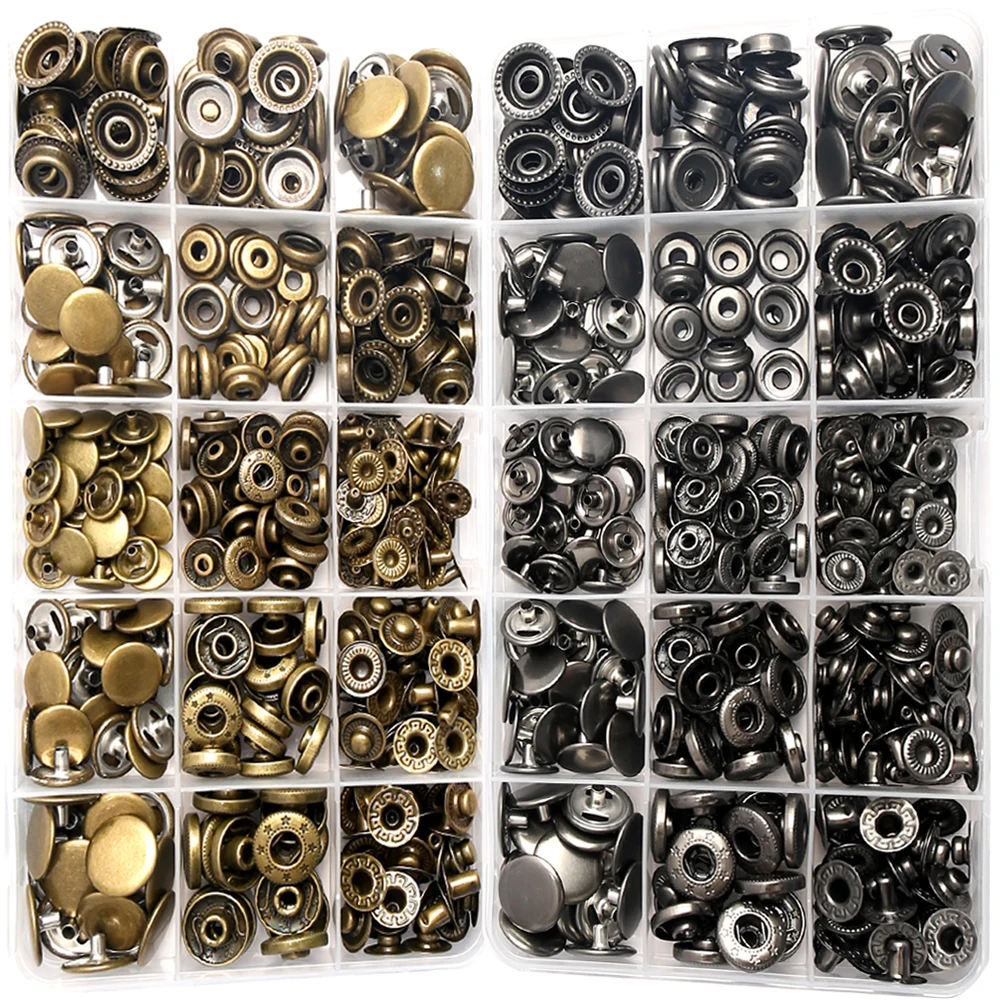 24-150set/box Metal Snap Fasteners Button Stainless Steel 633# Snap Buttons Sewing Accessories for Clothing Jacket Leather Craft