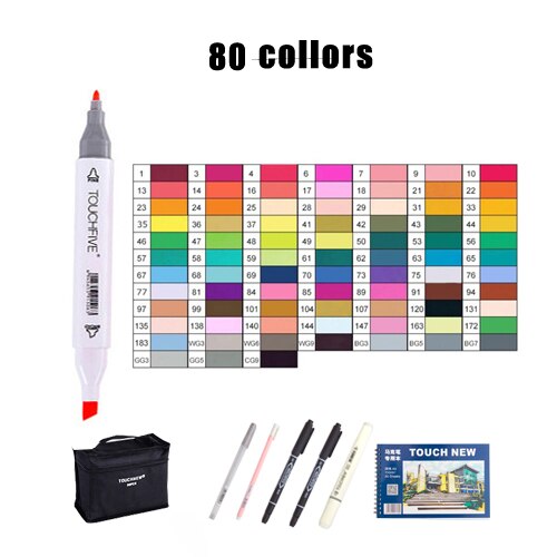 Touchcinco marcadores para desenho 12/24/30/40/60/80/168 cores ponta de escova dupla marcador de arte profissional de álcool anima: 80 Colors white