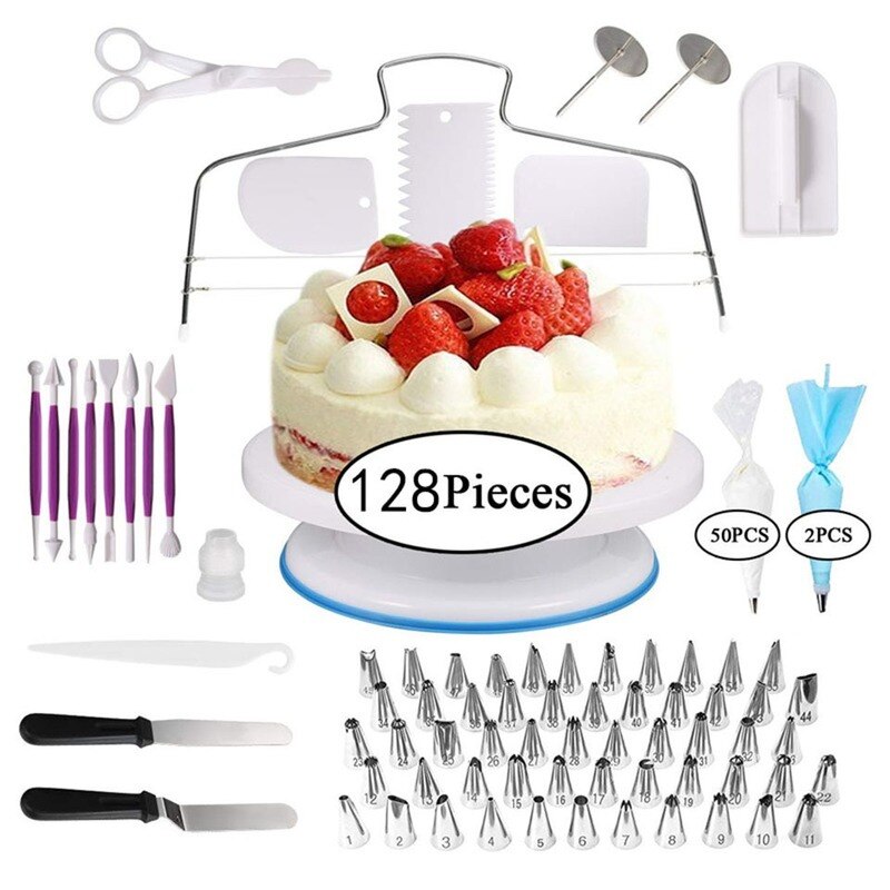 Pastry Nozzle Confectionery Cake Decorating Tools Turntable Non-stick Candy Piping Nozzle Silicone Scraper Baking Pastry Tools: 128pcs