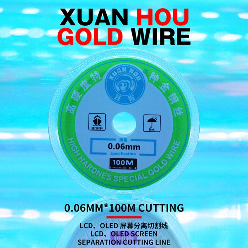 Lcd Goud Snijdraad Super Hoge Hardheid Scheiden Lijn 0.028Mm 0.035Mm 0.04Mm 0.05Mm 0.06Mm Voor mobiele Telefoon Screen Separator