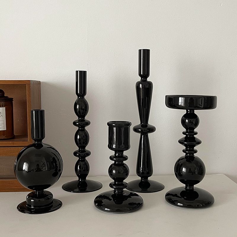 Black Candle Holder Home Decor Candlesticks Living Room Modern Decoration Glass Vase Bookshelf Decor Candle Stick Holder: light yellow