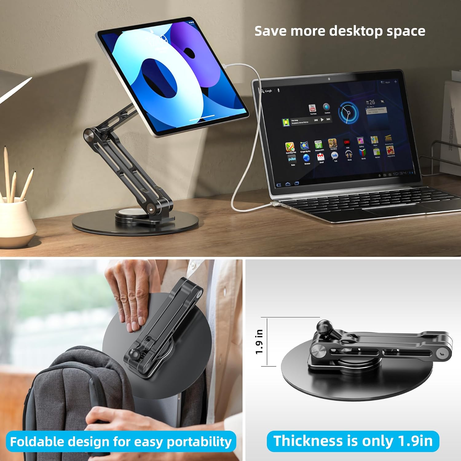 Cdisplay Portable Monitor VESA Stand Height Adjustment Monitor Table Stand Desk Mount for 13-18" Computer Screen